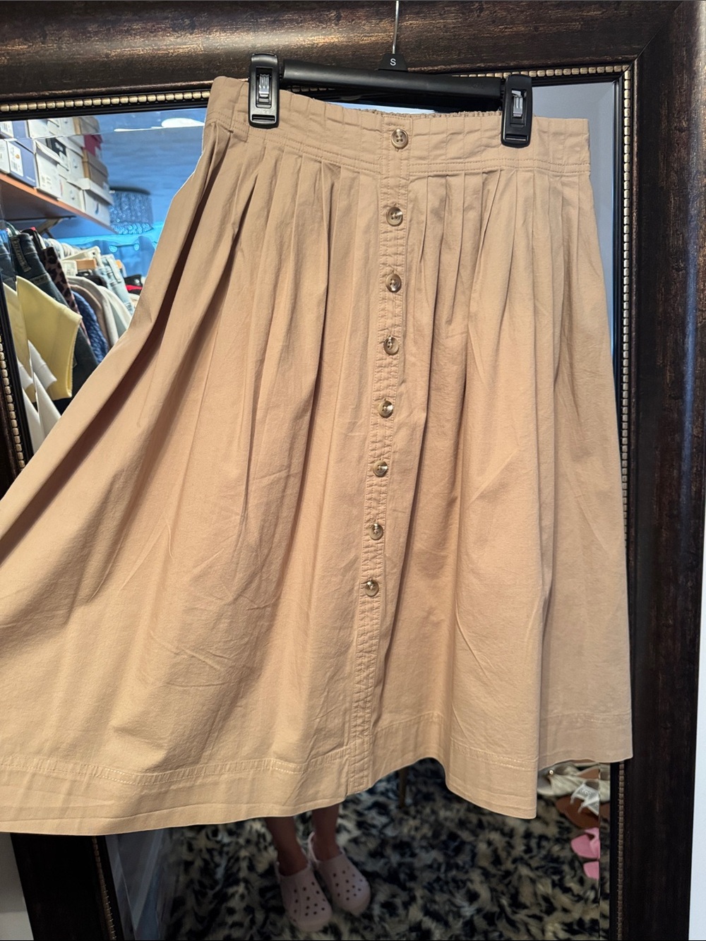 J. Crew Button-Front A-Line Skirt in Beige